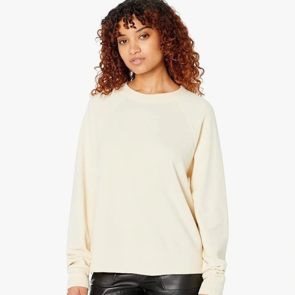 Monrow Women's Reverse Mix Teddy Fleece Sweatshirt W/Side Zipper